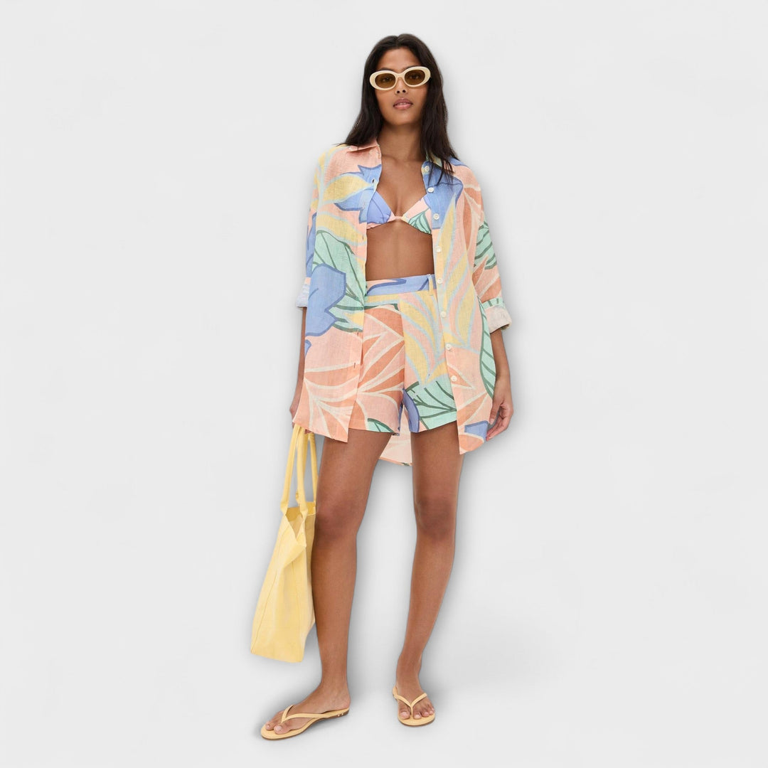 Mary - Tropical Leaf Print Short Set by Playa Boyfriend