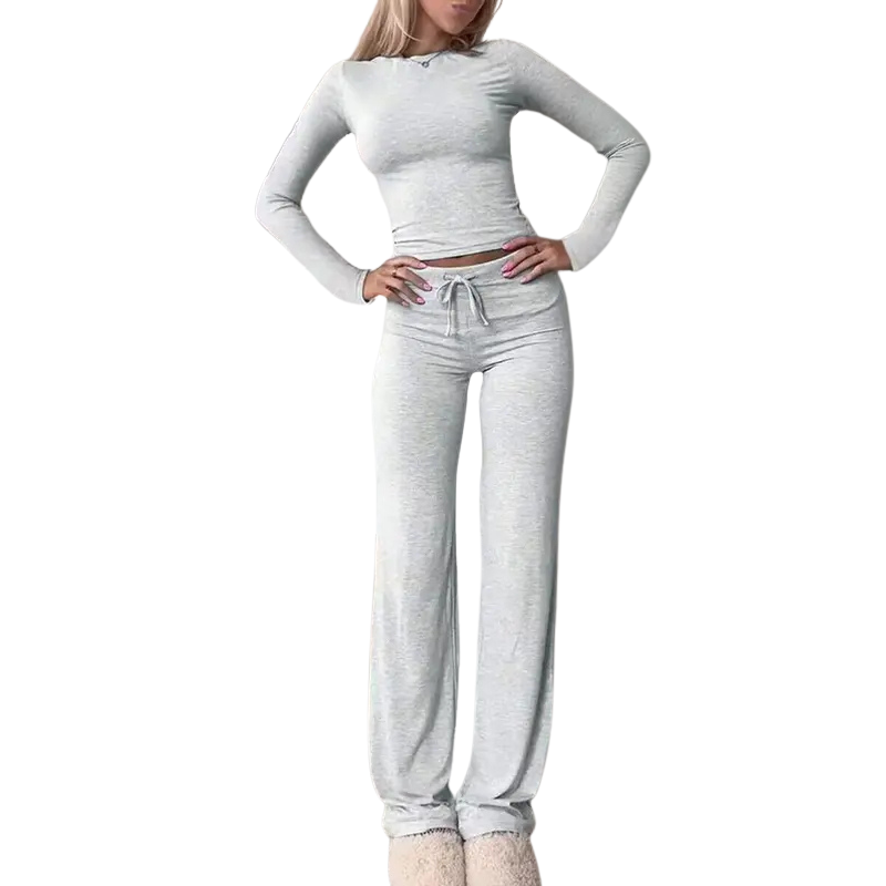 Lydia | Slim Fit Long Sleeve Crop Tee & Pants Matching Set