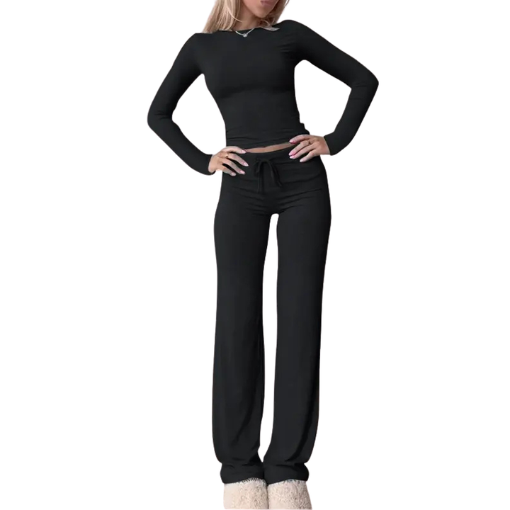 Lydia | Slim Fit Long Sleeve Crop Tee & Pants Matching Set