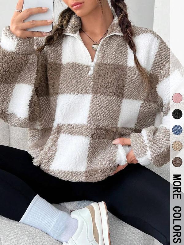 Savannah | Stylish Plaid Print Half Zip Sweatshirt Casual Long Sleeve