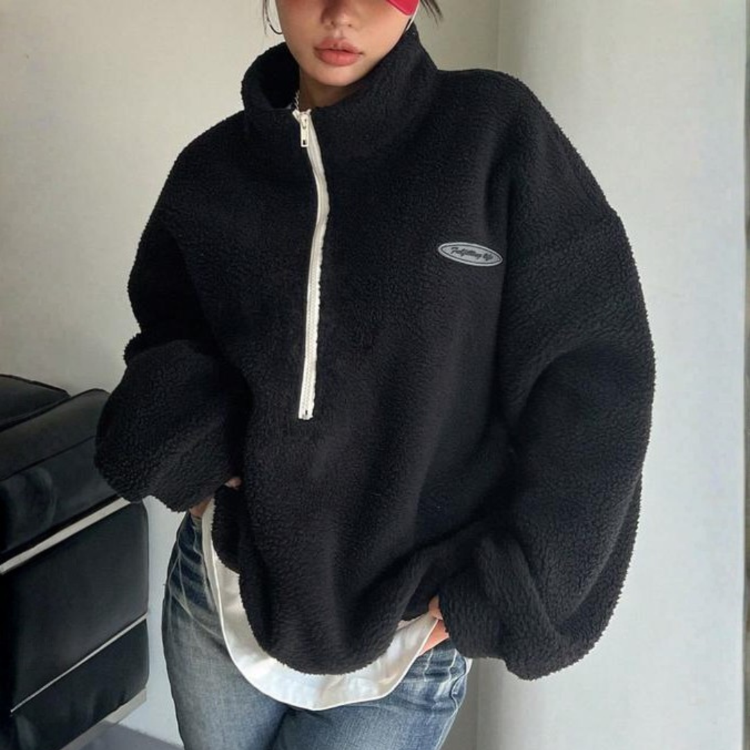 Avalanna | Comfy Fuzzy Half Zip Long Sleeve Sweatshirt