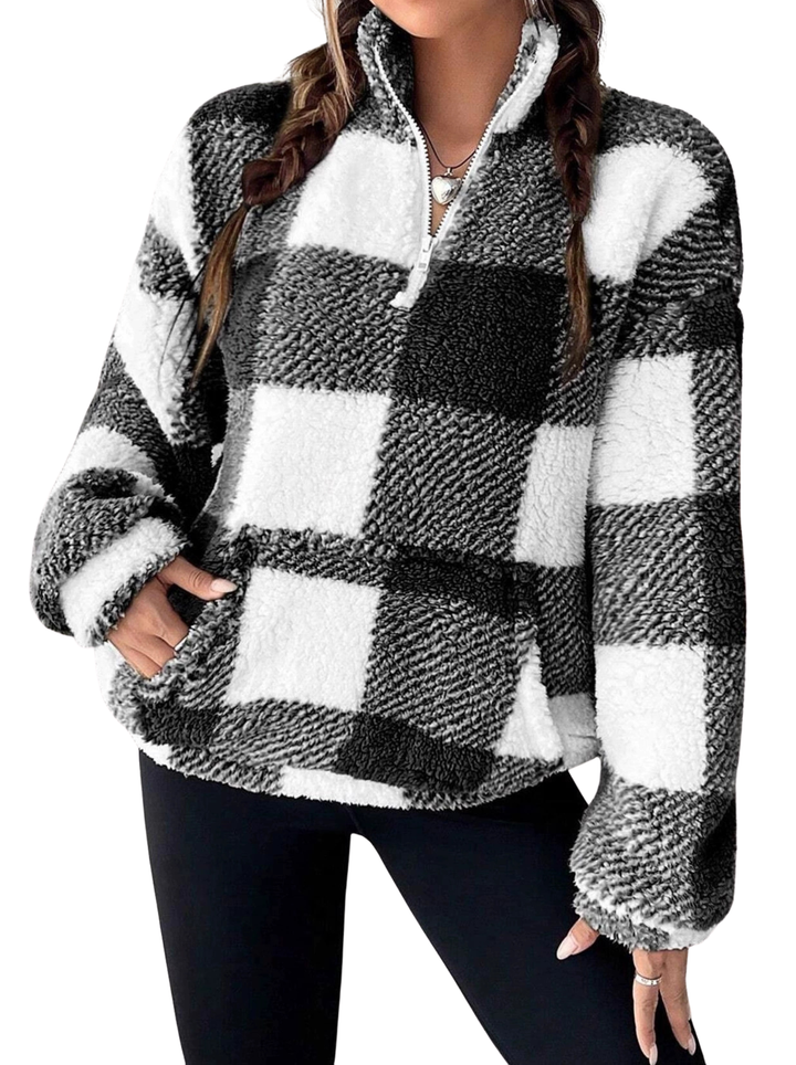 Hylary | Casual Plaid Half Zip Pullover