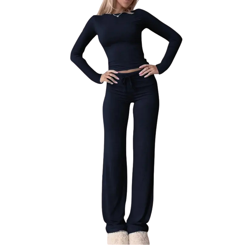 Lydia | Slim Fit Long Sleeve Crop Tee & Pants Matching Set
