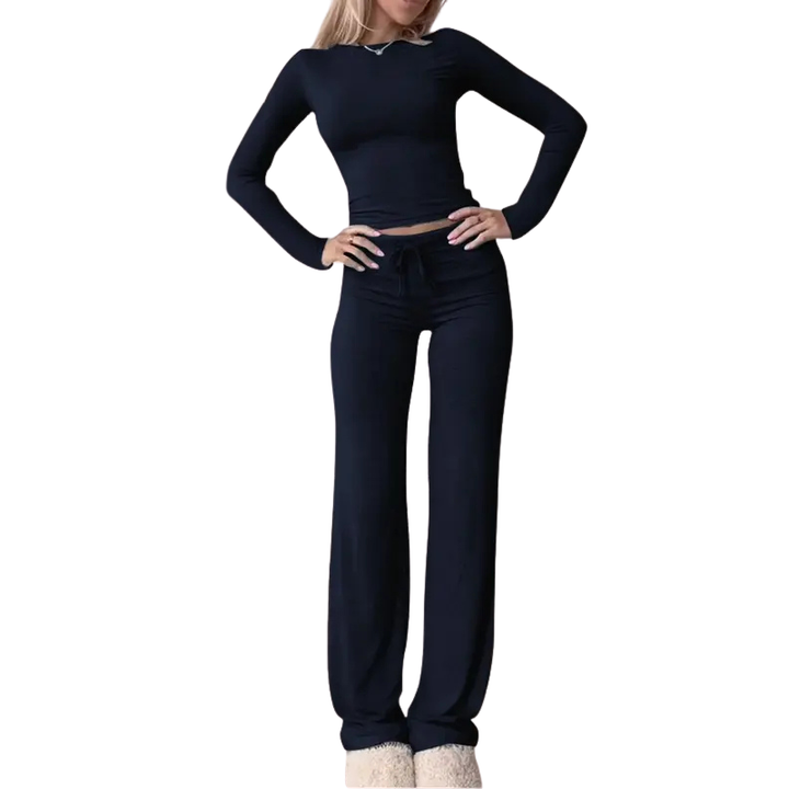 Lydia | Slim Fit Long Sleeve Crop Tee & Pants Matching Set