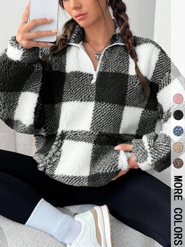 Savannah | Stylish Plaid Print Half Zip Sweatshirt Casual Long Sleeve