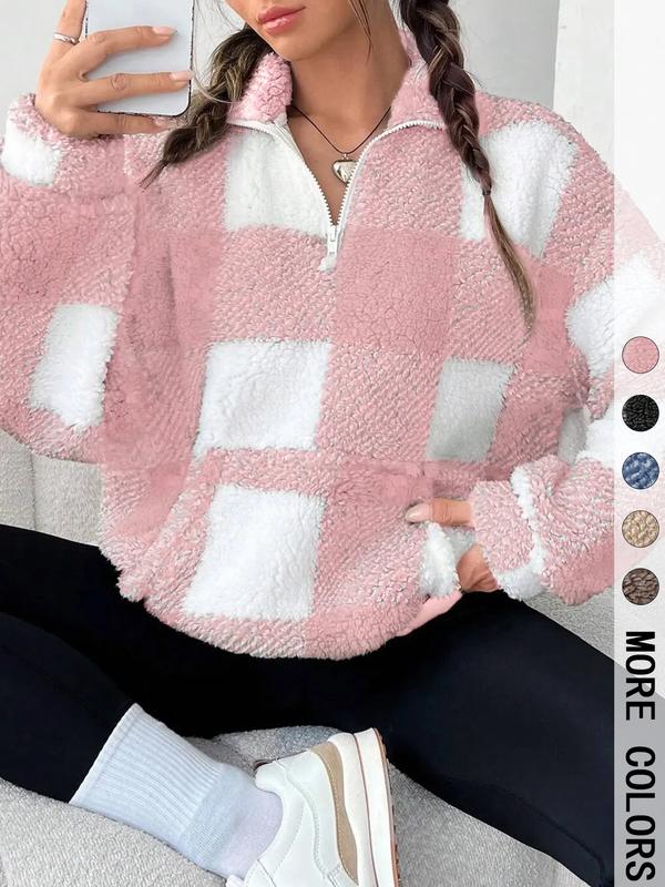 Savannah | Stylish Plaid Print Half Zip Sweatshirt Casual Long Sleeve