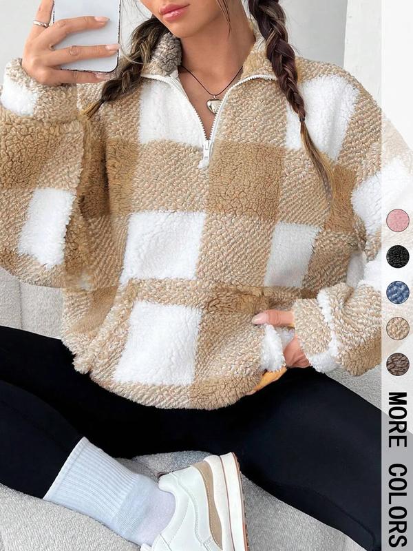 Savannah | Stylish Plaid Print Half Zip Sweatshirt Casual Long Sleeve