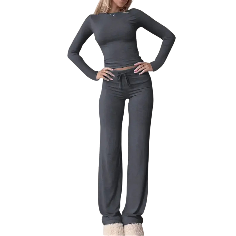 Lydia | Slim Fit Long Sleeve Crop Tee & Pants Matching Set
