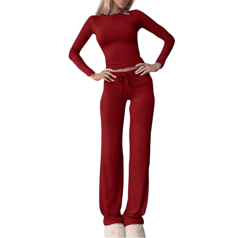 Lydia | Slim Fit Long Sleeve Crop Tee & Pants Matching Set