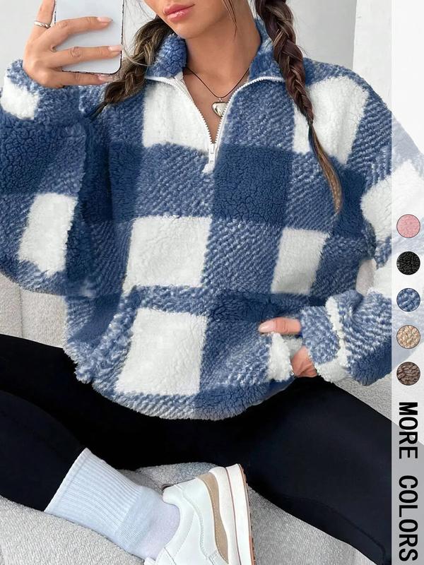 Savannah | Stylish Plaid Print Half Zip Sweatshirt Casual Long Sleeve