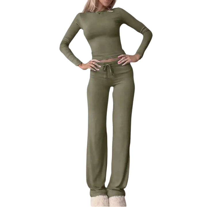 Lydia | Slim Fit Long Sleeve Crop Tee & Pants Matching Set