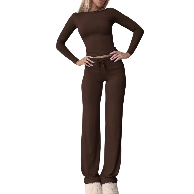 Lydia | Slim Fit Long Sleeve Crop Tee & Pants Matching Set