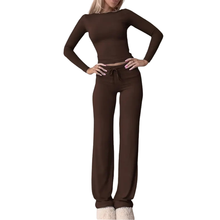 Lydia | Slim Fit Long Sleeve Crop Tee & Pants Matching Set