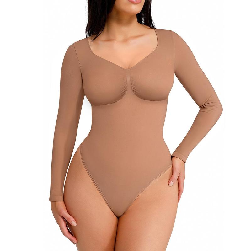 SONYA | Seamless Shaping Long Sleeve Thong Bodysuit for Comfort
