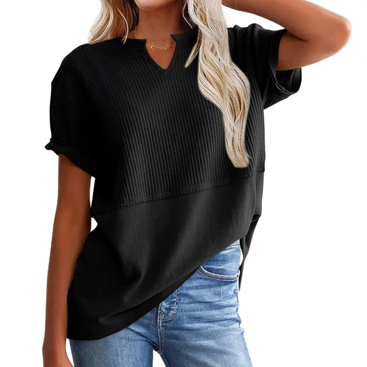 Lydia | Cozy Waffle Knit V-Neck Top