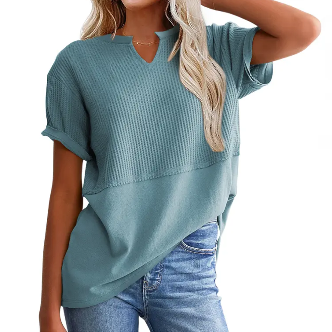 Lydia | Cozy Waffle Knit V-Neck Top