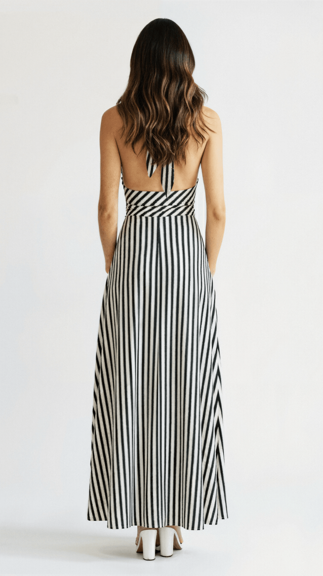 Lila Striped Plunge Maxi Dress