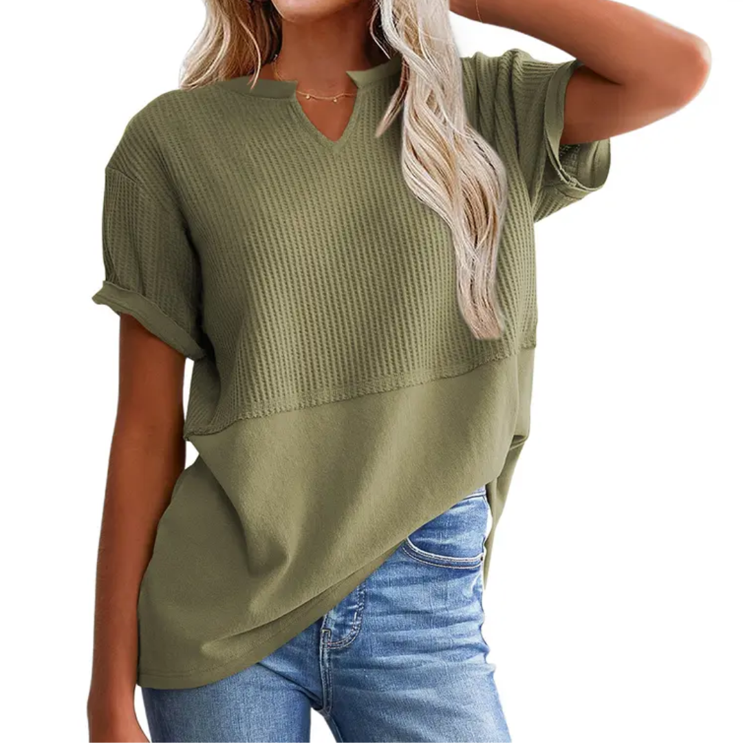 Lydia | Cozy Waffle Knit V-Neck Top