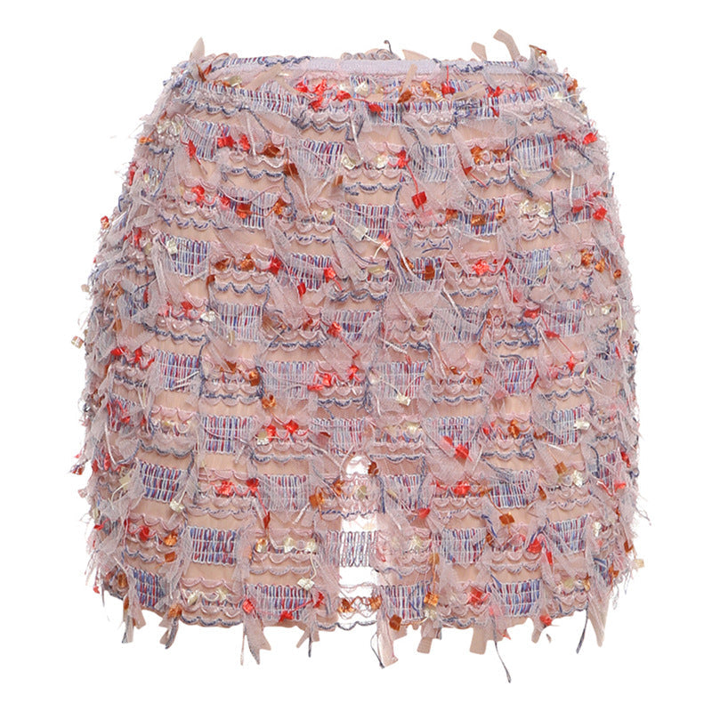 MARIA | Chic Fringe Detail High-Waist Mini Skirt