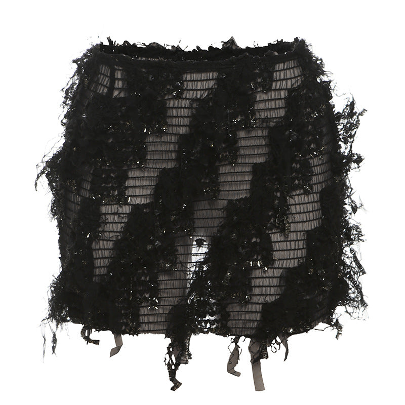 MARIA | Chic Fringe Detail High-Waist Mini Skirt
