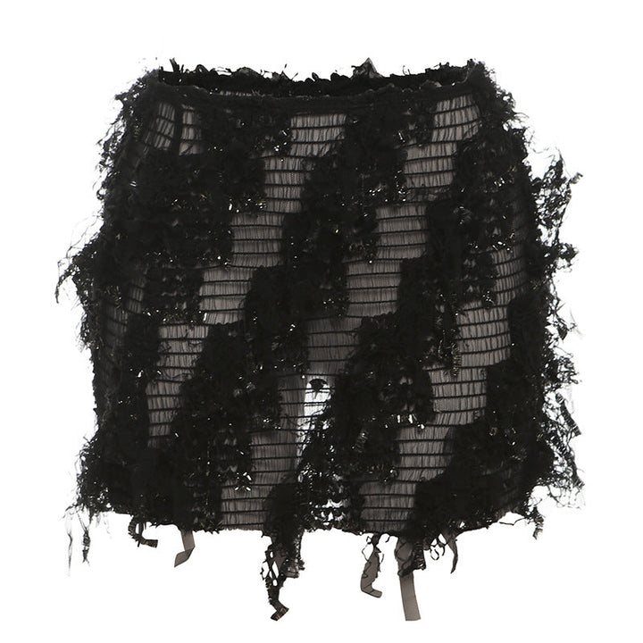 MARIA | Chic Fringe Detail High-Waist Mini Skirt