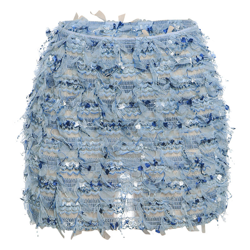MARIA | Chic Fringe Detail High-Waist Mini Skirt