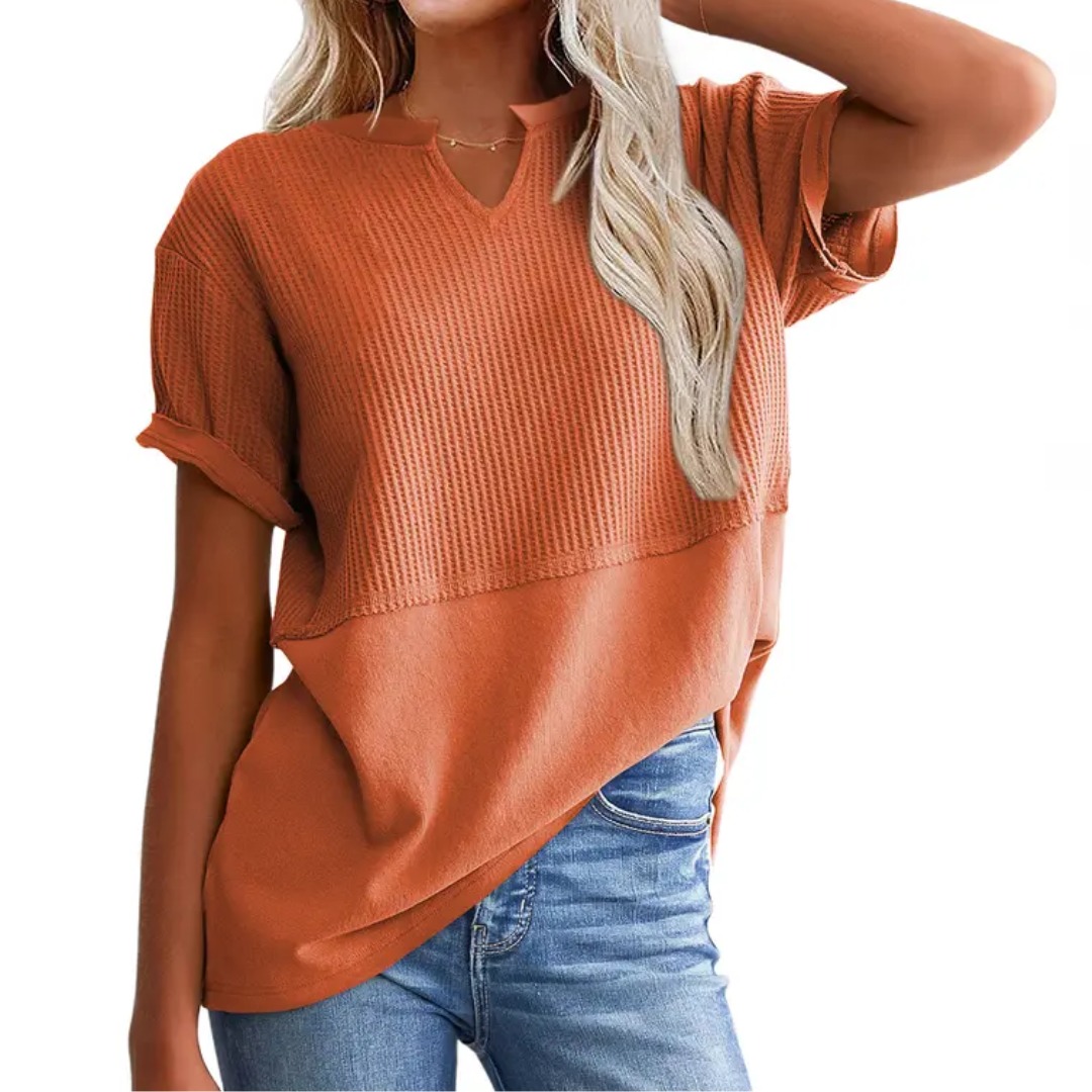 Lydia | Cozy Waffle Knit V-Neck Top