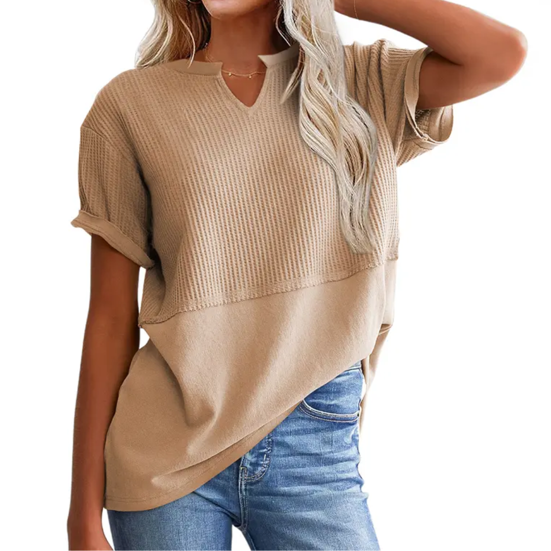 Lydia | Cozy Waffle Knit V-Neck Top