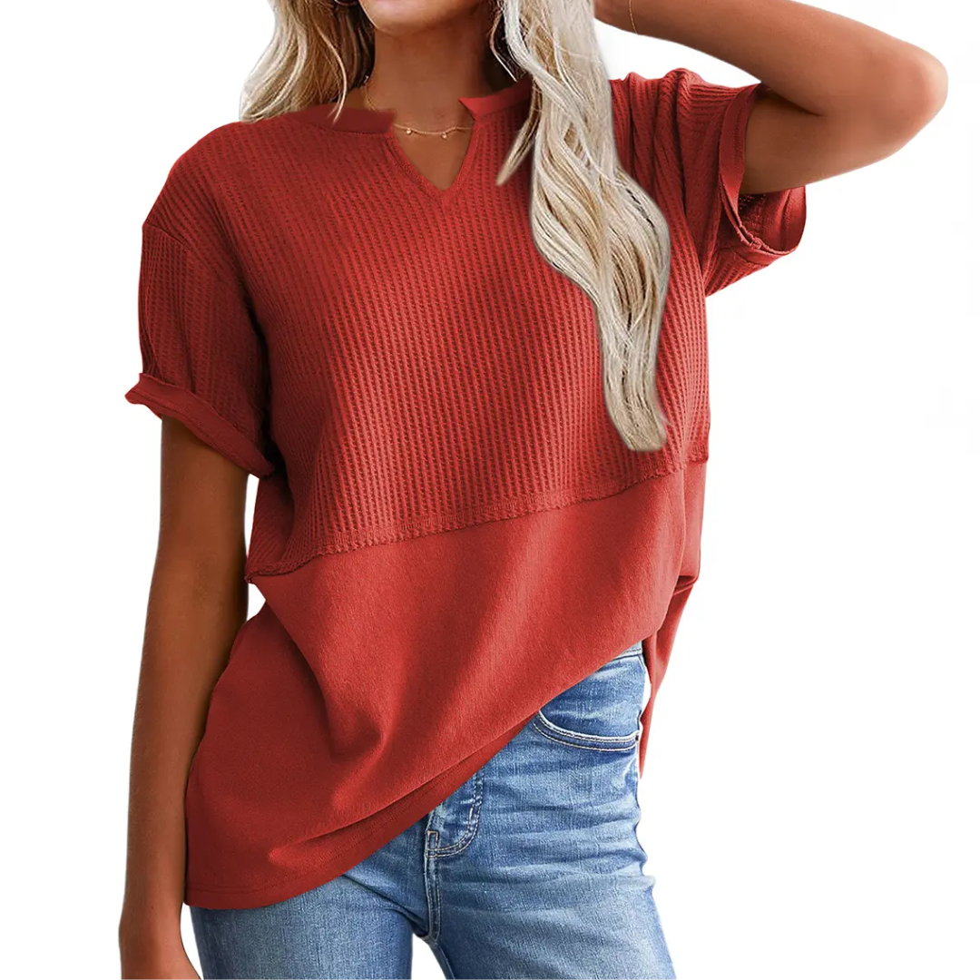 Lydia | Cozy Waffle Knit V-Neck Top