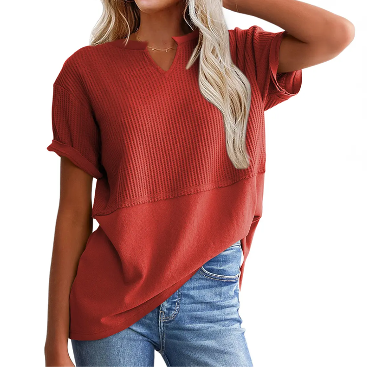 Lydia | Cozy Waffle Knit V-Neck Top