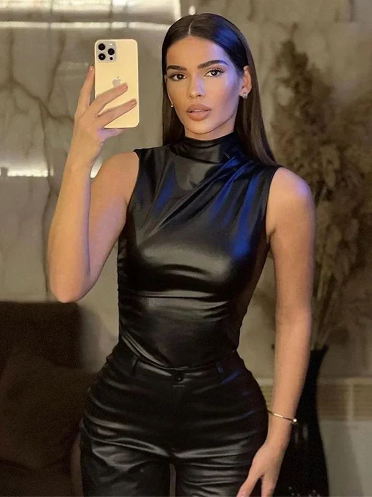 Clio | Sleek Faux Leather Top