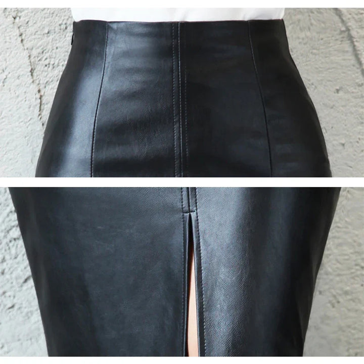 MONIQUE | Sleek Black Leather Pencil Skirt