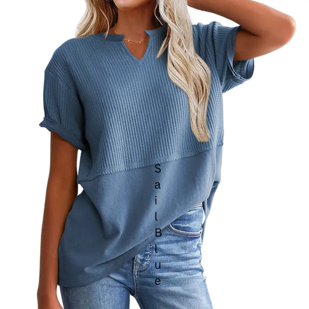 Lydia | Cozy Waffle Knit V-Neck Top