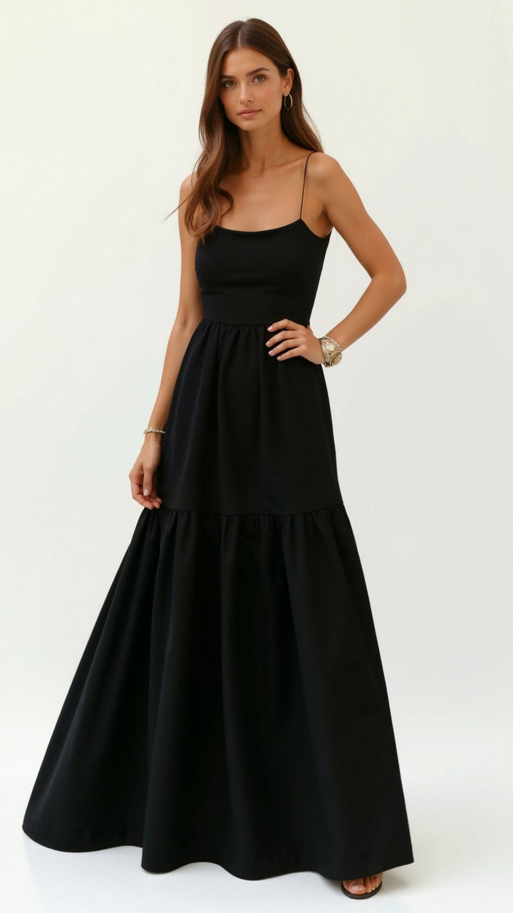 Victoria Halter Neck Backless Black Maxi Dress