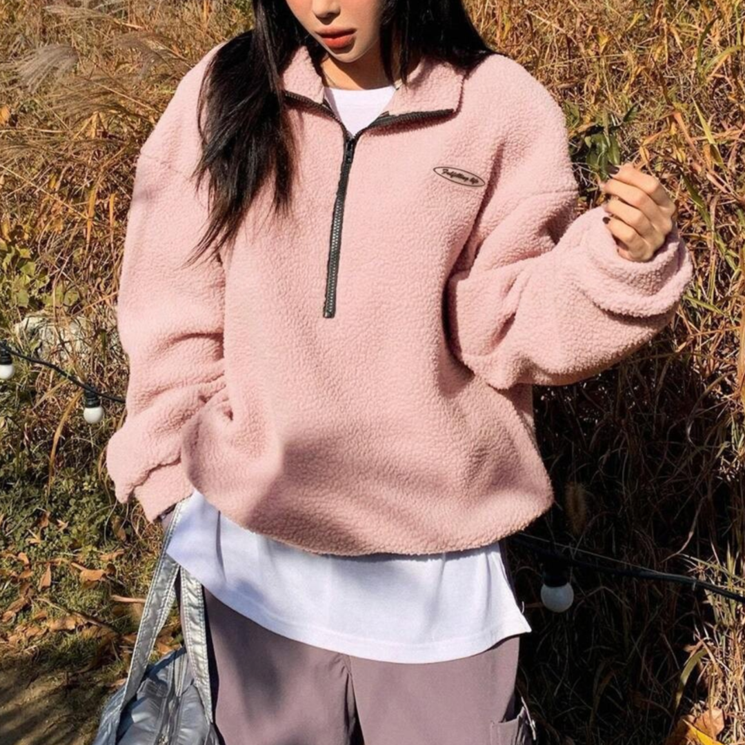 Avalanna | Comfy Fuzzy Half Zip Long Sleeve Sweatshirt