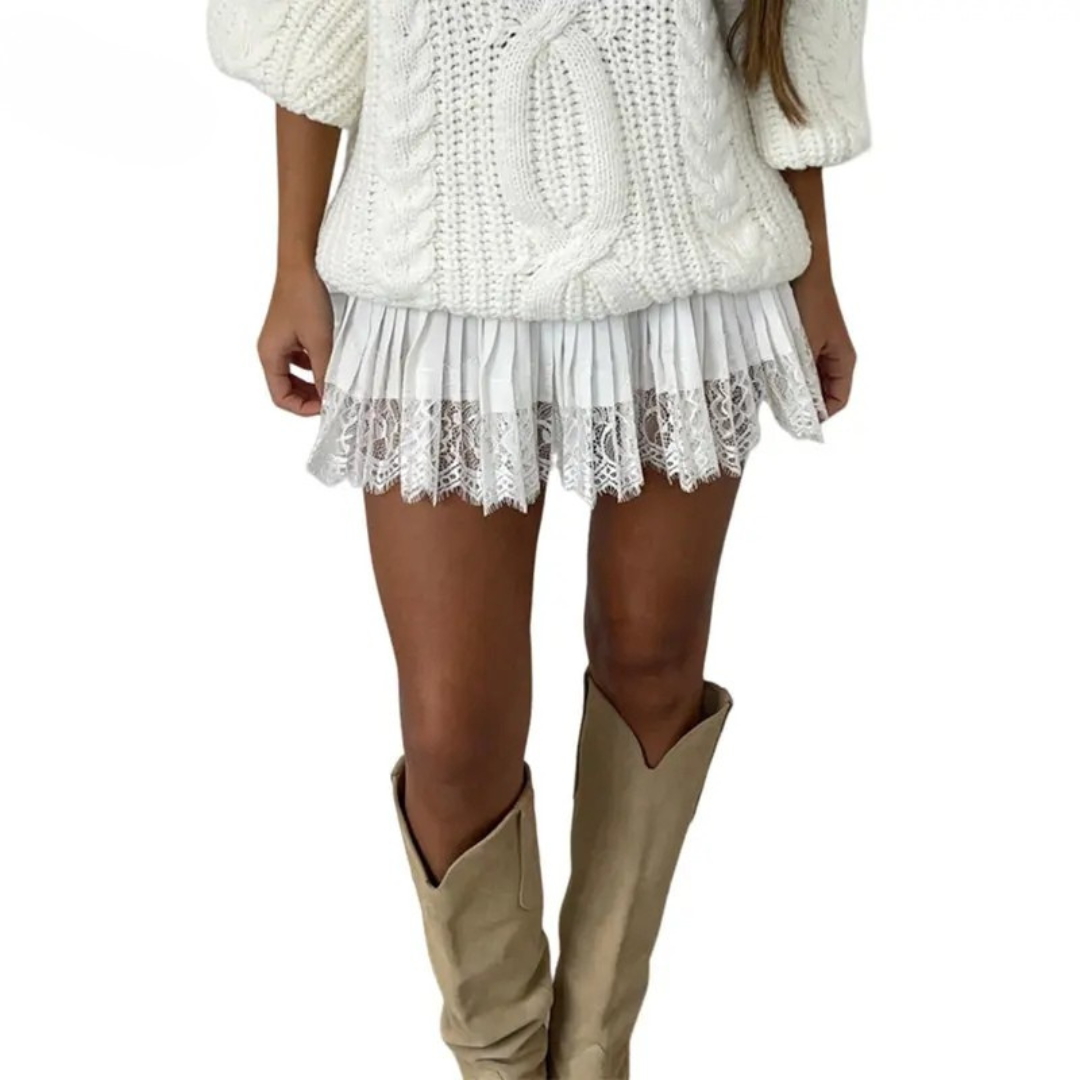 VINA | Low Waist Lace Mini Skirt with Pleated A-Line Wear