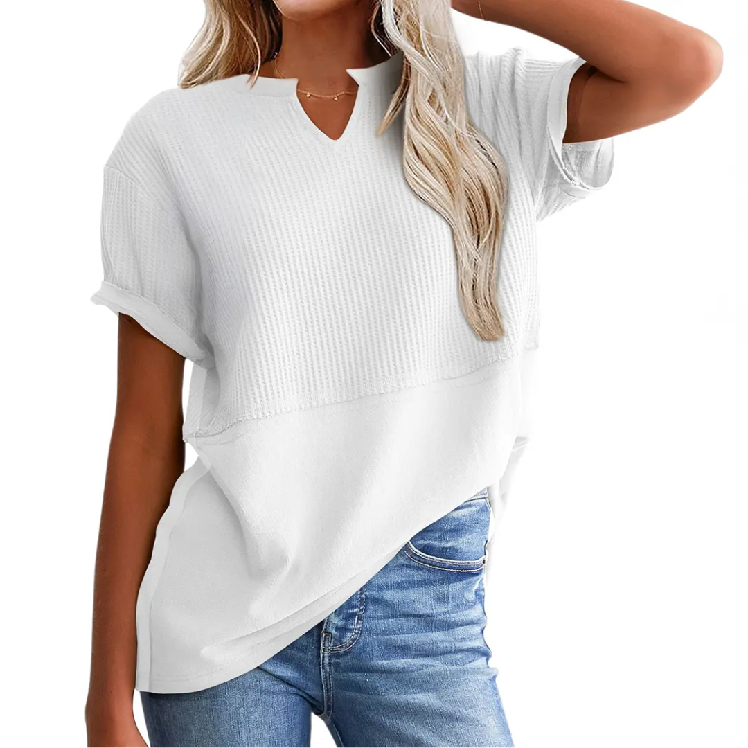 Lydia | Cozy Waffle Knit V-Neck Top