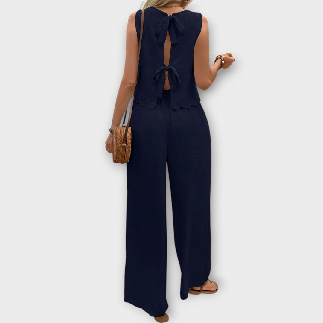 Valeria - Waistcoat with Floral Trim & Long Trousers