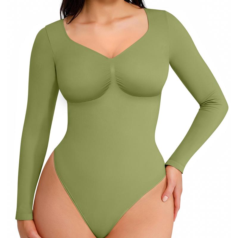 SONYA | Seamless Shaping Long Sleeve Thong Bodysuit for Comfort
