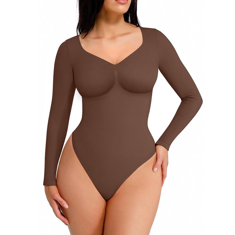 SONYA | Seamless Shaping Long Sleeve Thong Bodysuit for Comfort