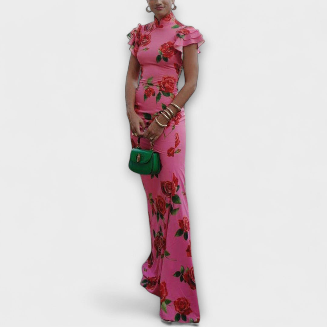 Luna - Maxi Dress with Floral Print, Tiered Cut and Bell Sleeves