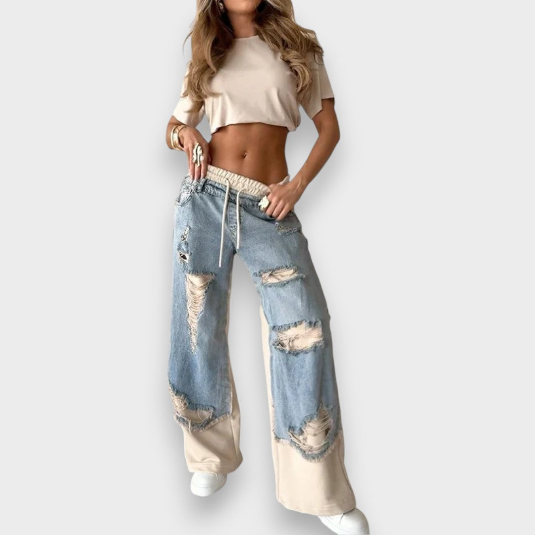 Lora | Trendy 2-in-1 Layered Jeans with Jogging Insert