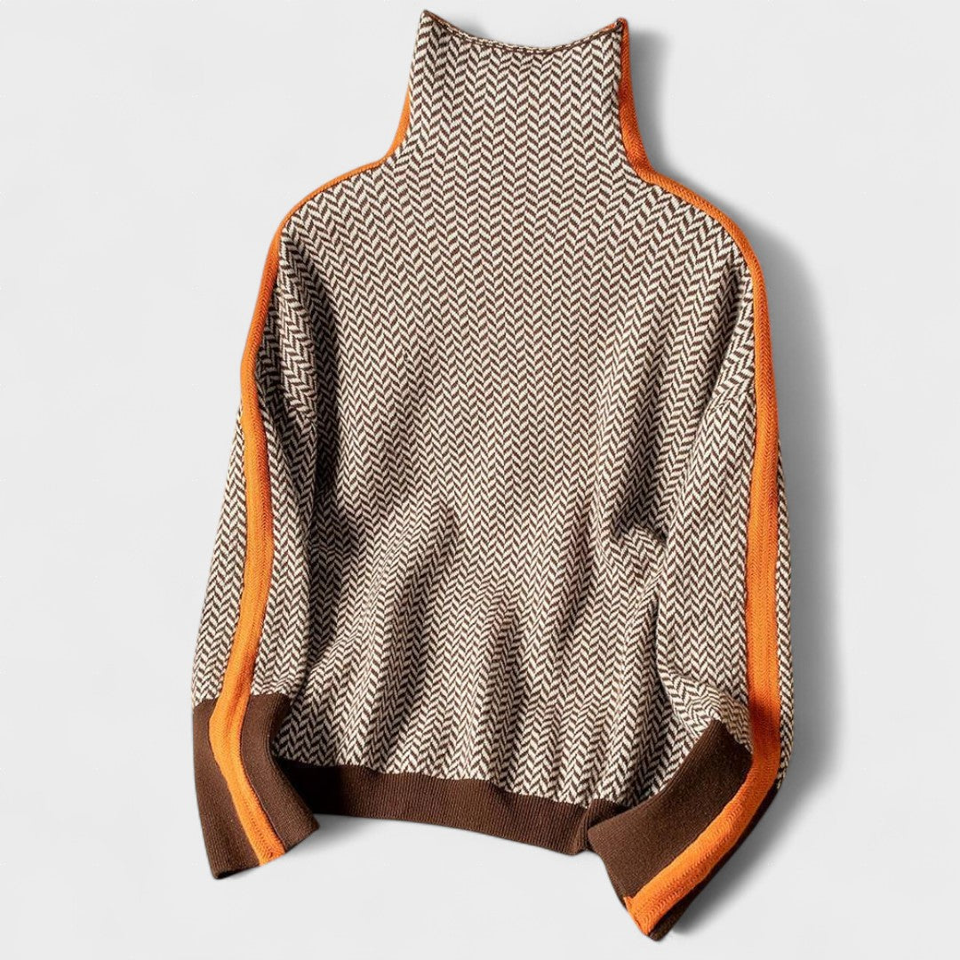 Lara | Luxurious Roll Neck Jumper with Herringbone Pattern