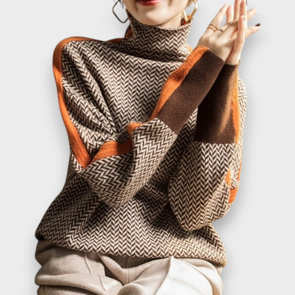 Lara | Luxurious Roll Neck Jumper with Herringbone Pattern
