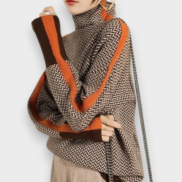 Lara | Luxurious Roll Neck Jumper with Herringbone Pattern