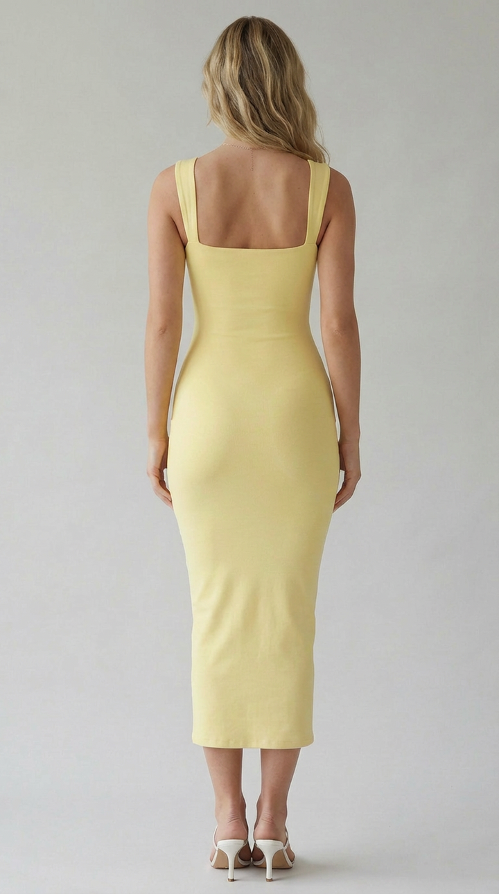 Elodie Minimal Square-Neck Midi Dress